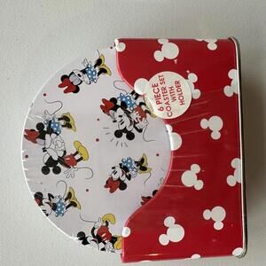 NWT Disney Mickey and Friends 6 Piece Coaster Set with Metal Holder